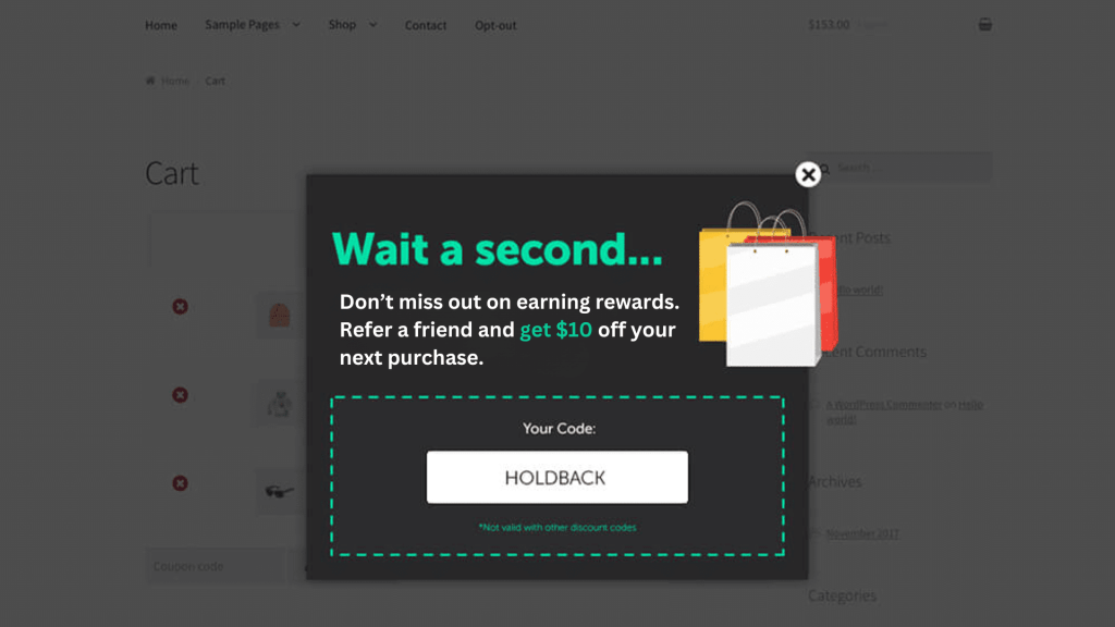 exit intent referral placement