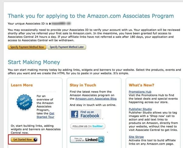 Amazon registration for affiliate program
