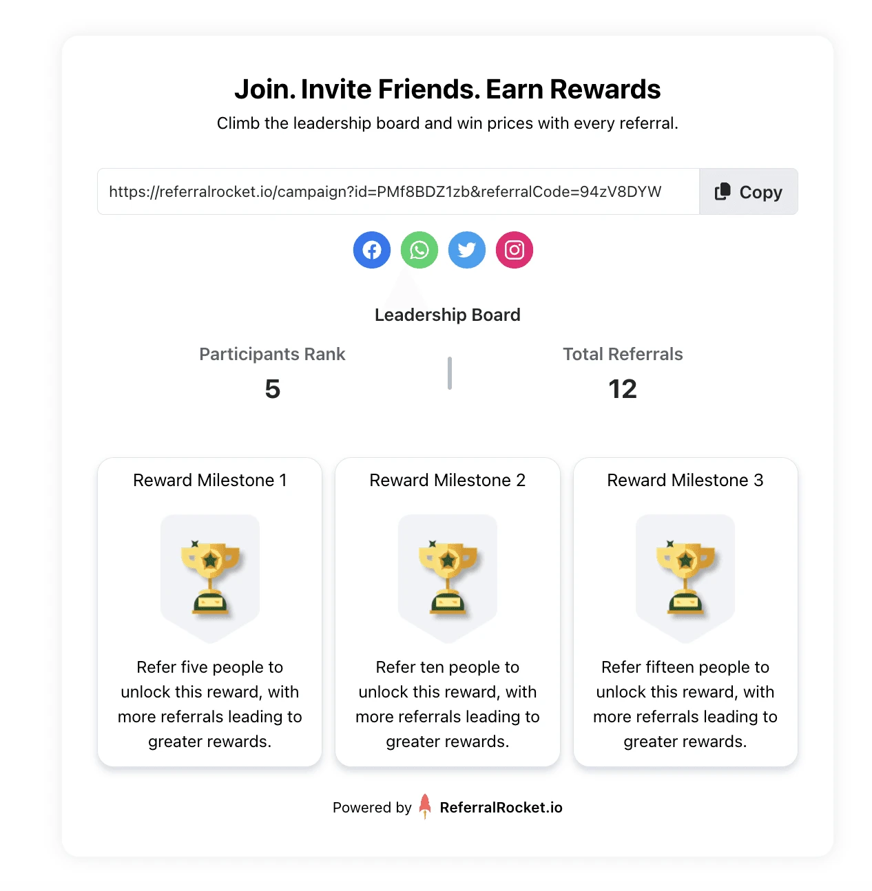 Referral program tracking participant rank based on the their number of referrals