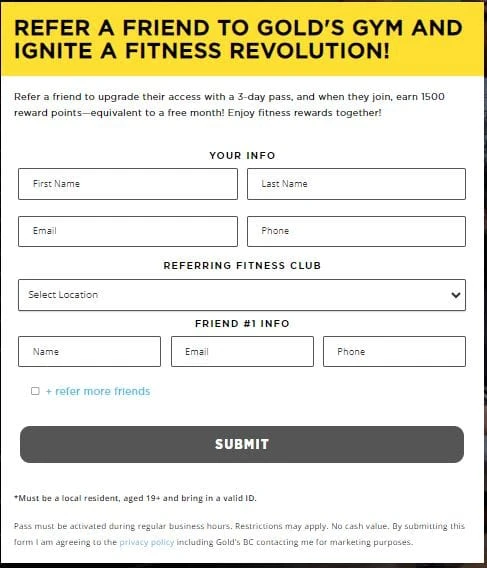 Top 10 Examples of Referral Programs for Fitness businesses 2 Golds gym referral program