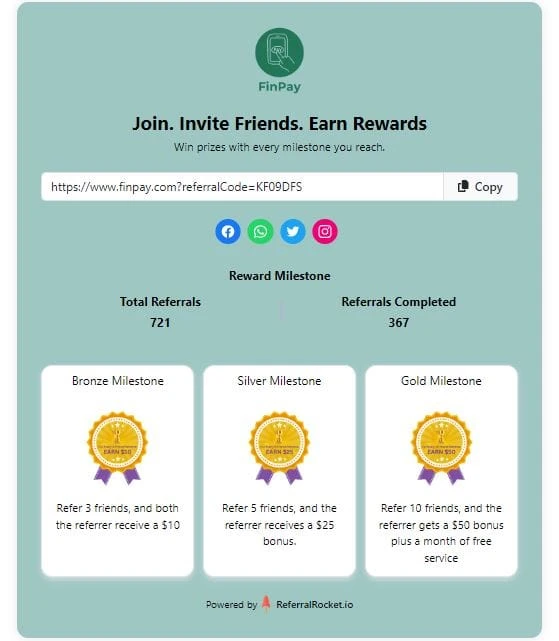 Guide on how to start a Referral Program for Fintech Startup with Referral Rocket 3 finpay promotion widget