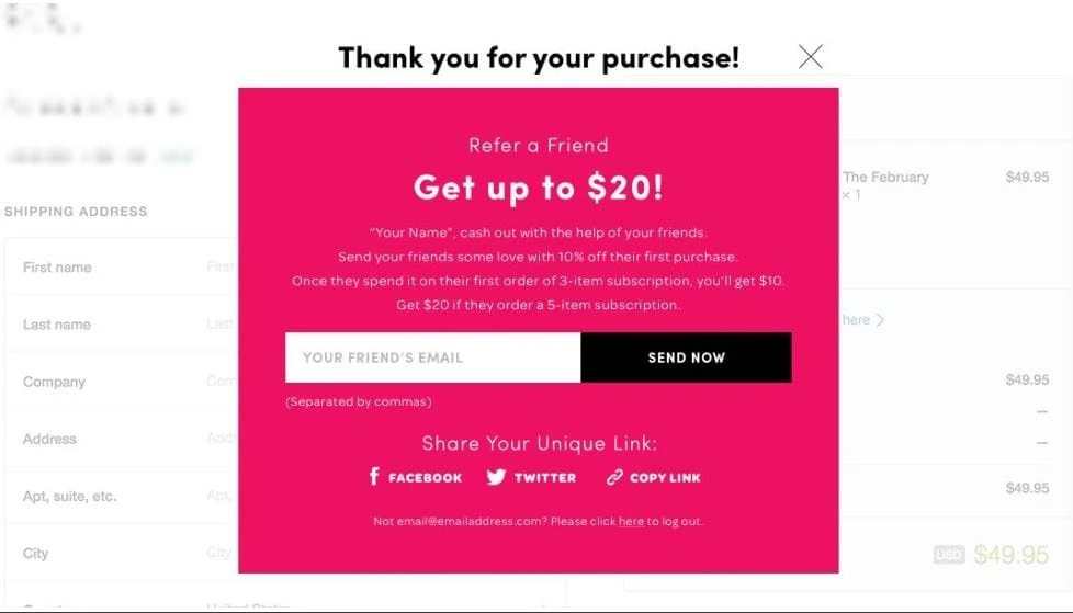 post purchase placement