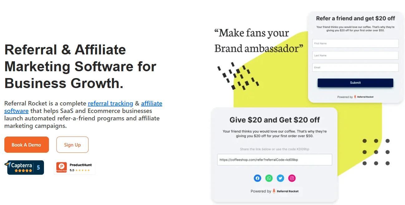 Referral Rocket – Affiliate marketing software for startups to automate referral programs, track conversions, and scale business growth.