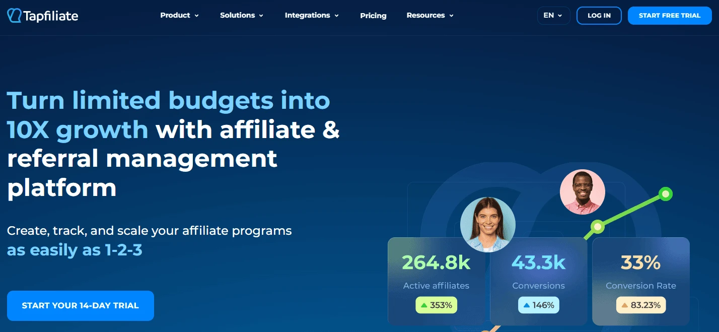 Screenshot of Tapfiliate platform – Affiliate & referral management tool