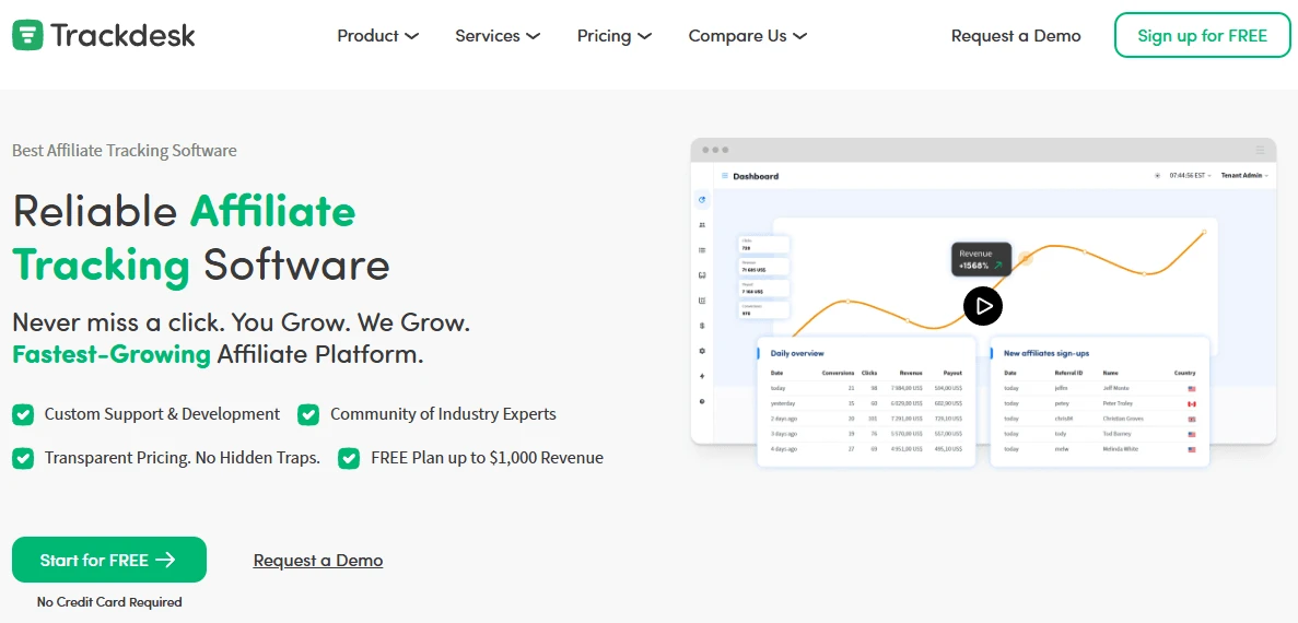Screenshot of Trackdesk platform – A Reliable affiliate tracking software